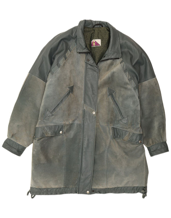 manteau en cuir femme vintage UK 22 2XL Bleu