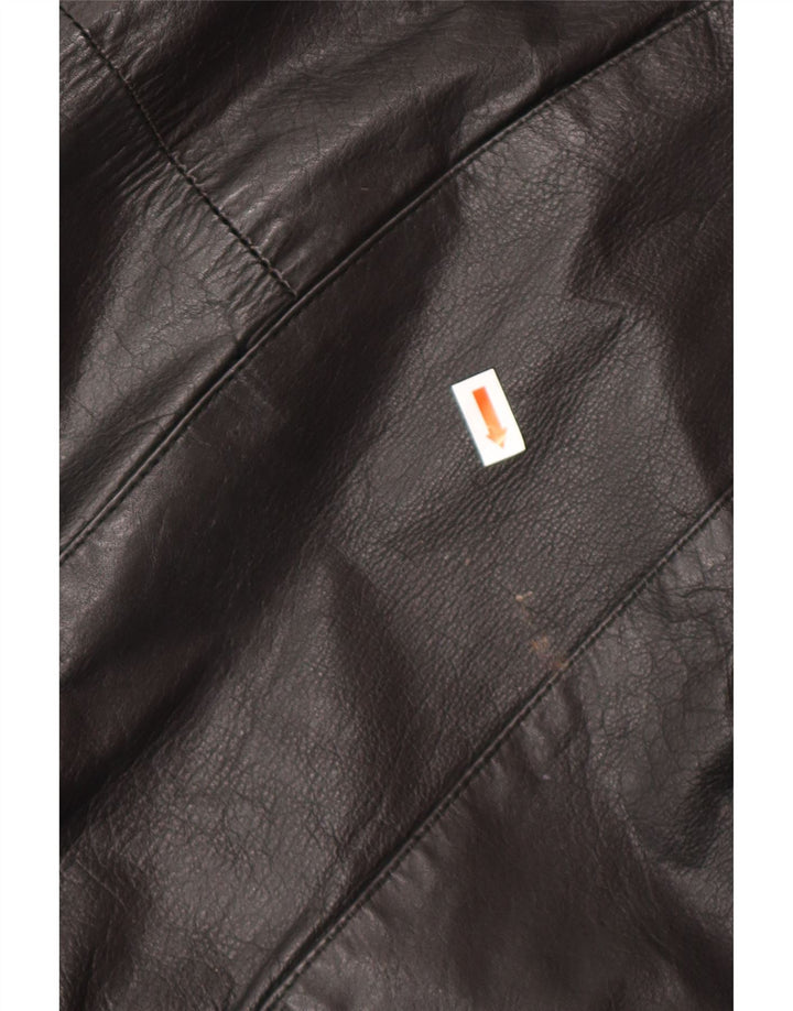 VINTAGE Manteau en cuir surdimensionné femme UK 14 Cuir noir moyen