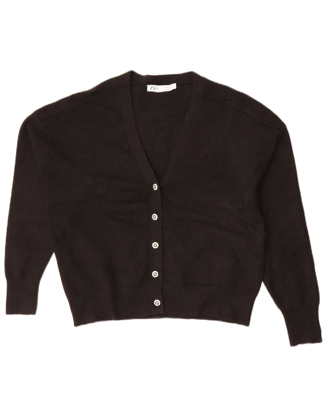 Zara Womens Crop Cardigan Pull UK 14 Moyen Noir Viscose