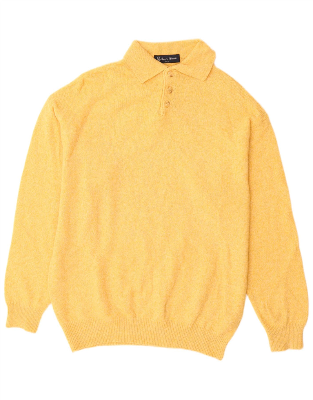 VINTAGE Pull à col polo pour homme 2XL en laine d'agneau jaune