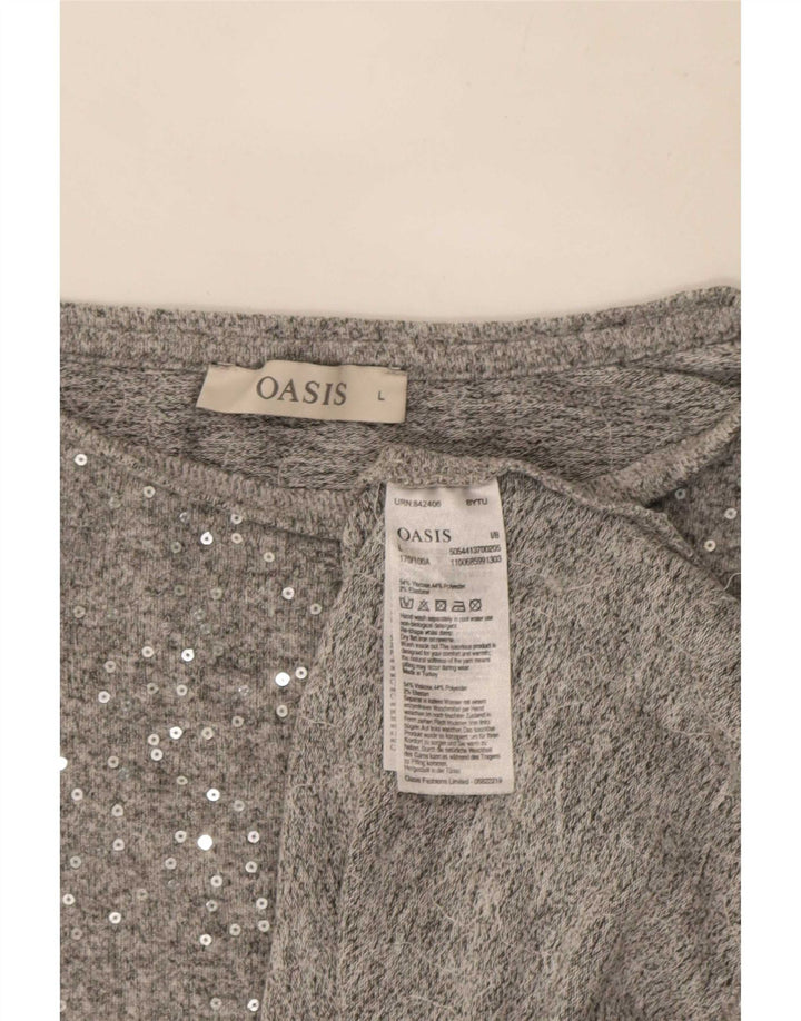 Oasis Chemisier à manches longues pour femme UK 46 Large Gris Viscose
