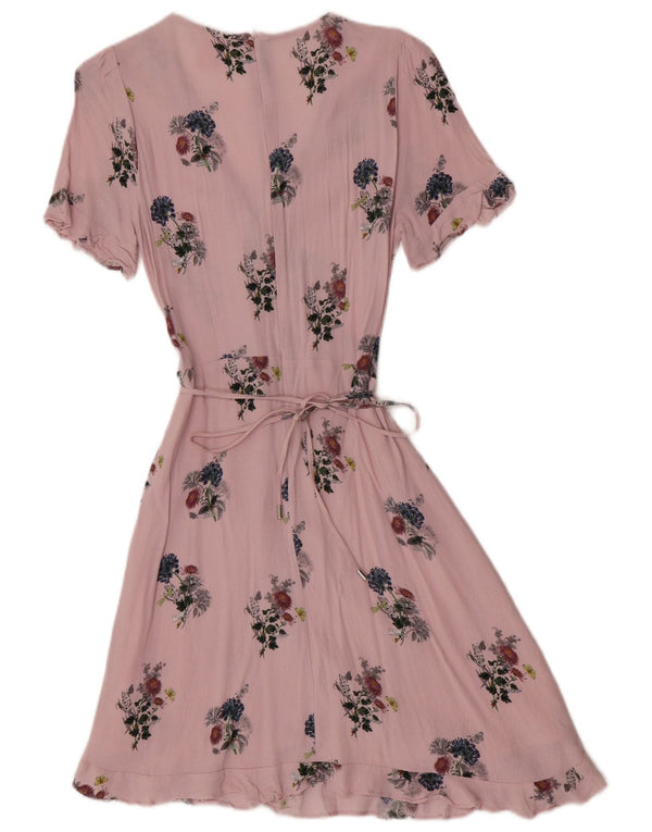 Oasis Robe portefeuille pour femme UK 10 Petite viscose florale rose
