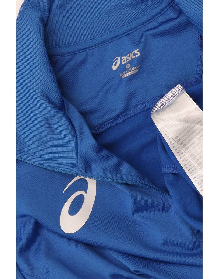 Asics Haut de survêtement à col zippé pour homme XL Bleu Colorblock Polyester