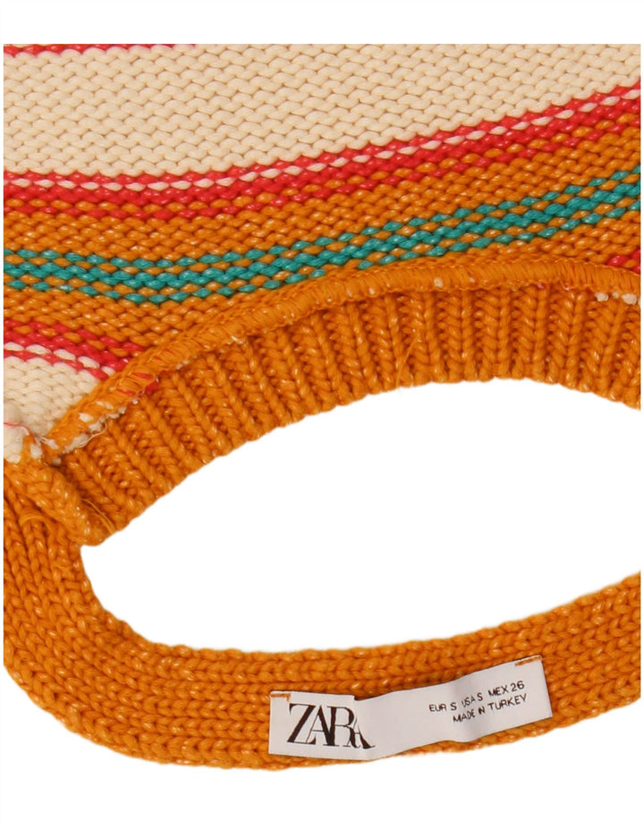 Zara Womens Crop Knit Halter Top UK 8 Petit Orange Rayé