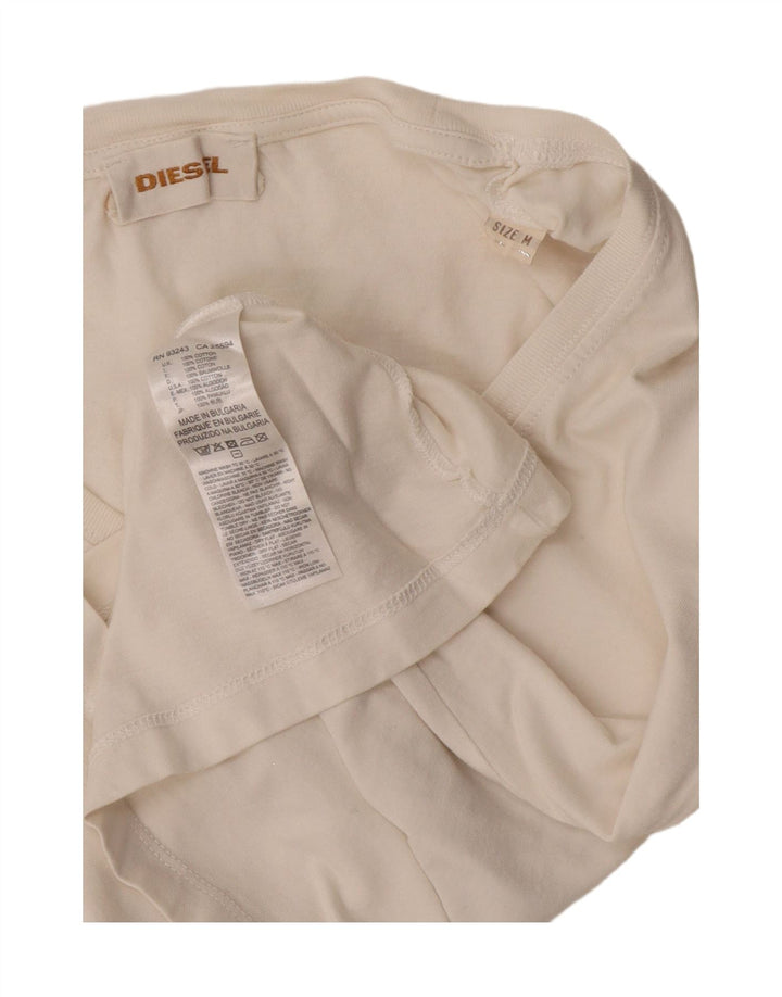 Diesel Femmes Crop Graphic T-Shirt Top UK 12 Moyen Blanc Cassé Coton