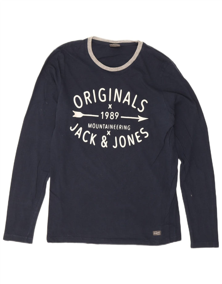 Jack & Jones Haut Graphique à Manches Longues Homme Bleu Marine Moyen Coton