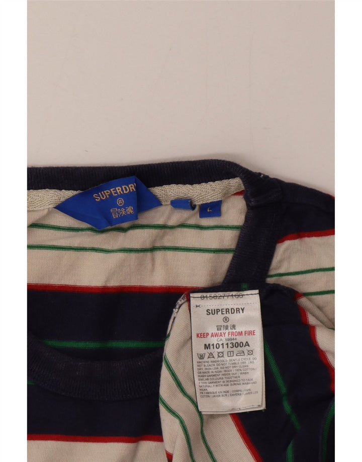 Superdry Homme T-Shirt Top Large Multicolore Rayé Coton
