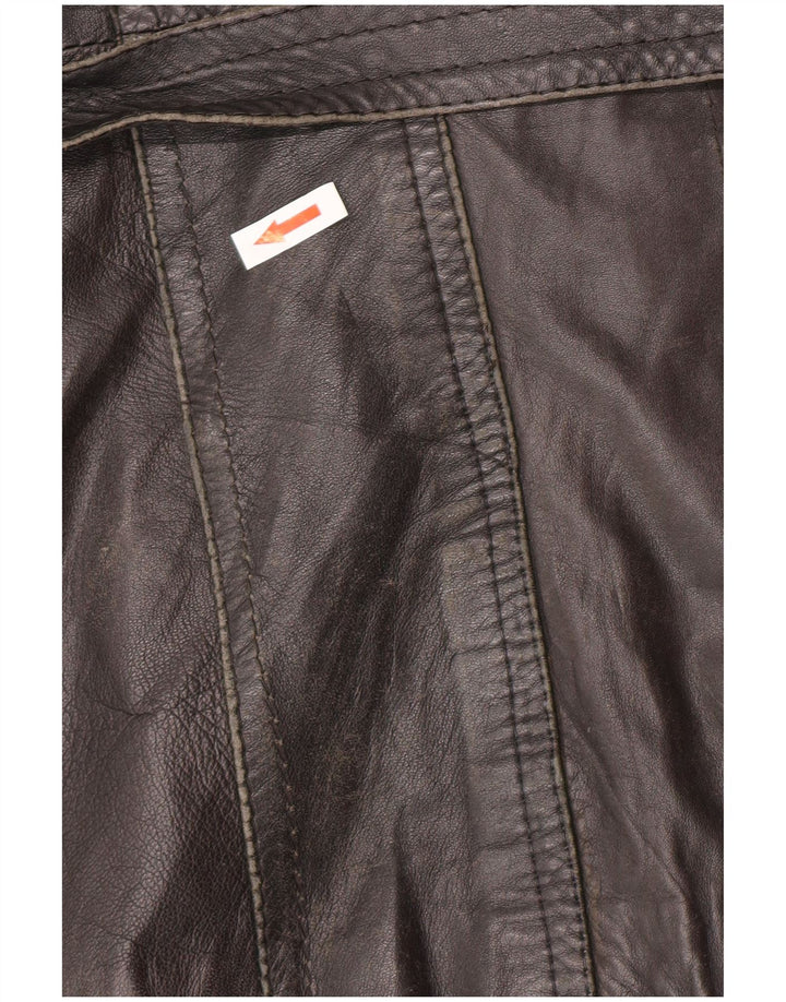 veste en cuir double boutonnage vintage pour hommes UK 34 XS Noir Rétro