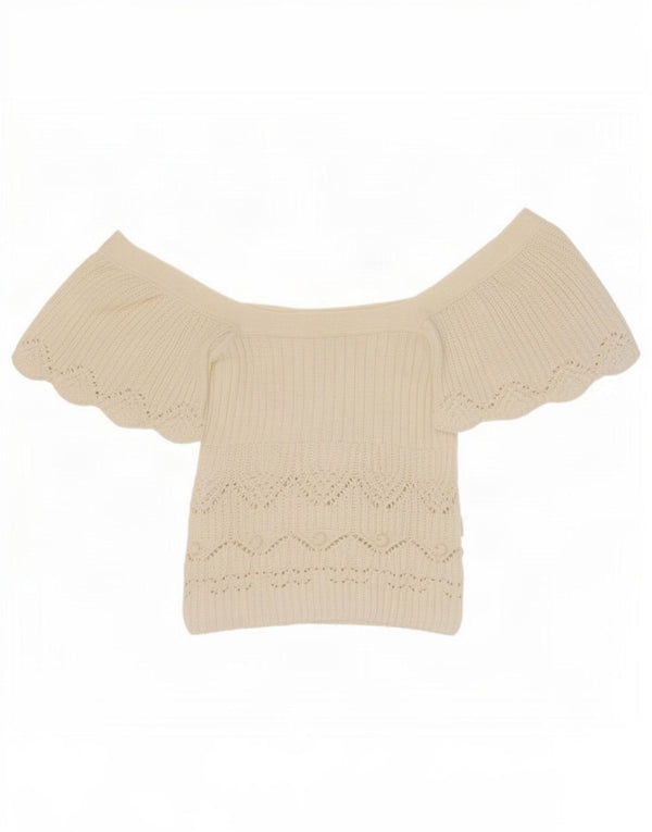 Zara Chemisier court en tricot à épaules dénudées pour femme UK 14 Grand coton blanc