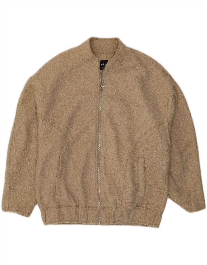Zara Veste bomber surdimensionnée pour femme UK 6 XS Beige Polyester