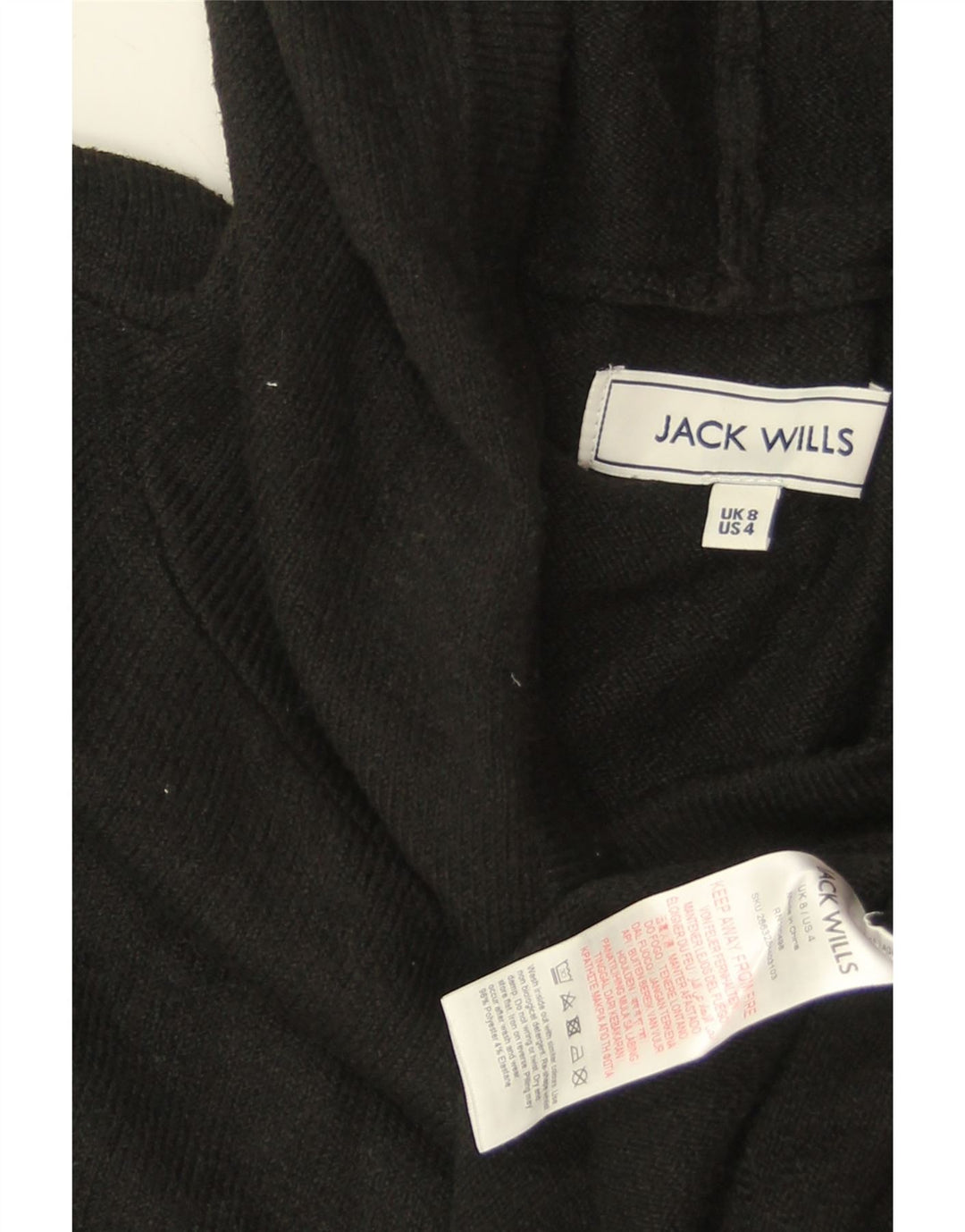JACK WILLS Pull à capuche pour femme UK 8 Small Noir Polyester
