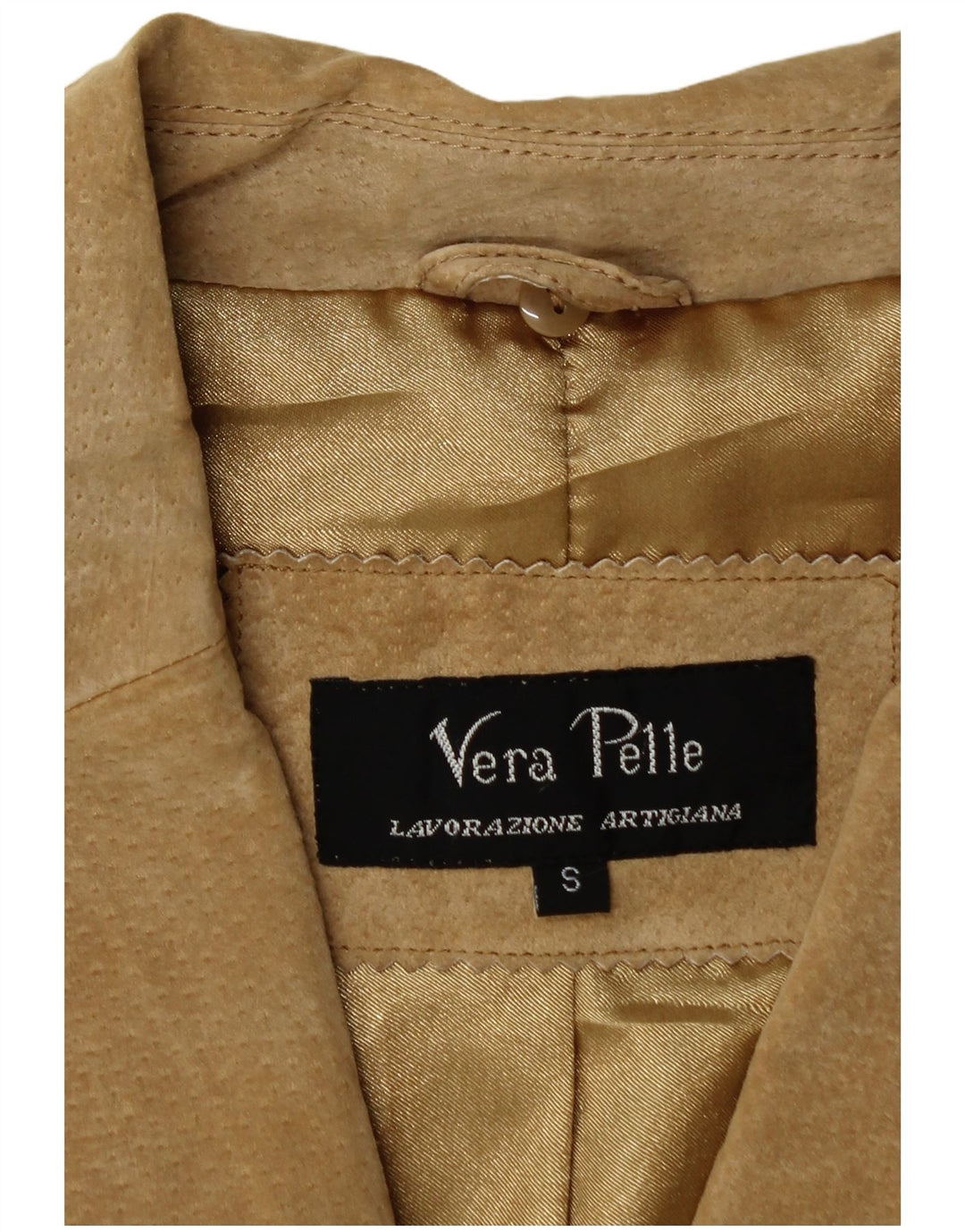 Vintage Femme 2 Boutons Blazer En Daim Veste UK 10 Petit Cuir Beige