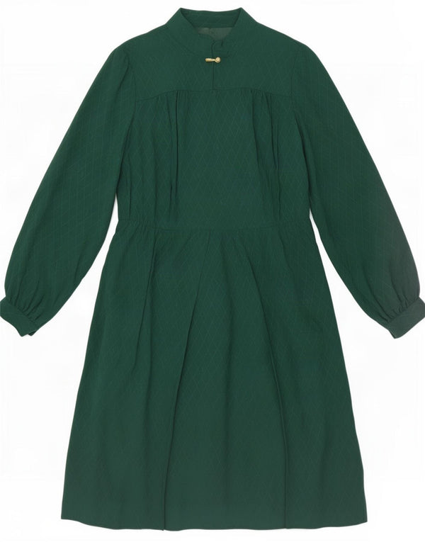 Robe trapèze à manches longues pour femme vintage UK 44 Vert moyen géométrique