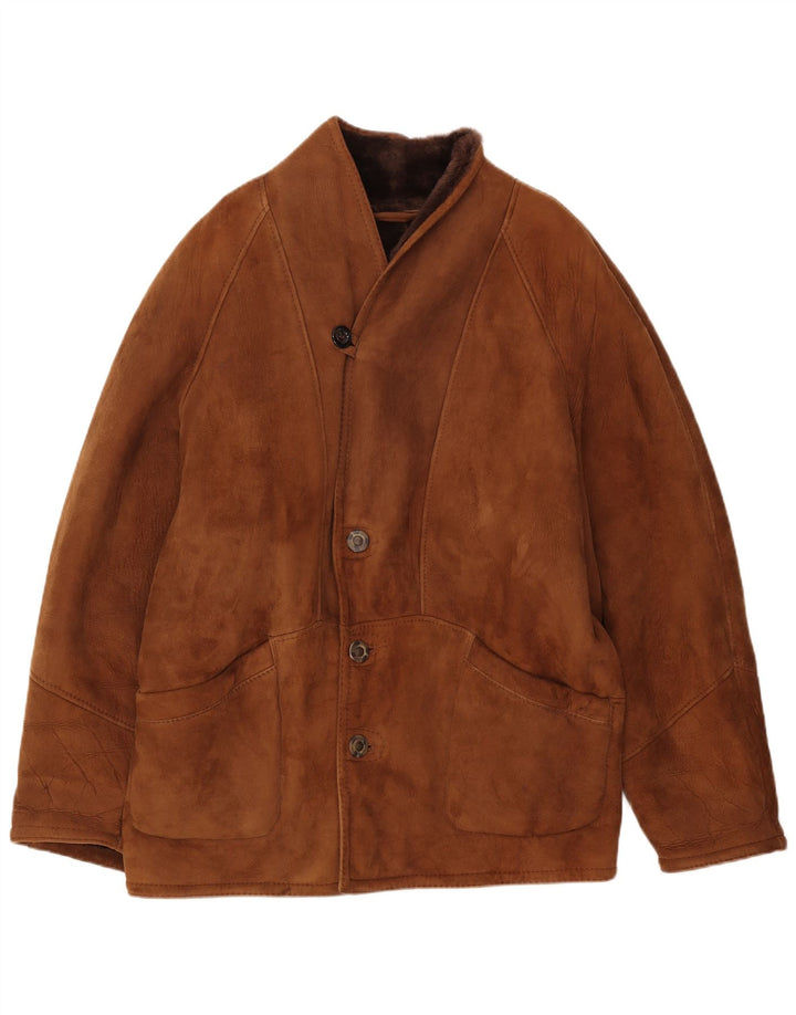 veste en peau de mouton homme vintage IT 54 2XL peau de mouton marron