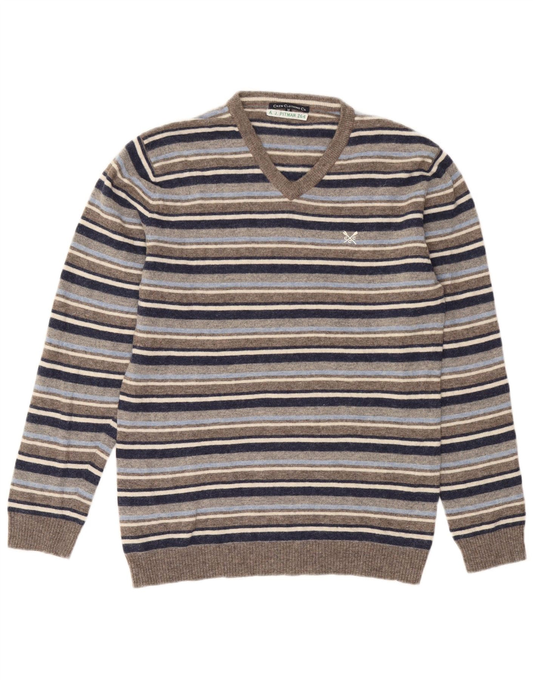 Crew Clothing Pull col V homme en laine rayée gris moyen