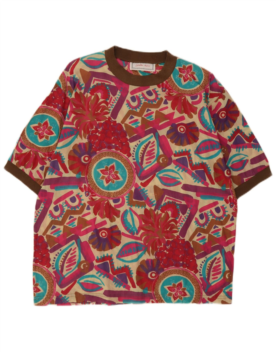vintage Womens Blouse Top UK 16 Grand Géométrique Multicolore