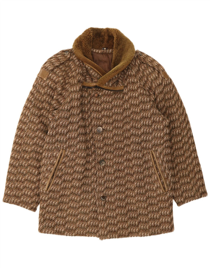 Pardessus Homme Breco IT 48 Laine Géométrique Marron Moyen
