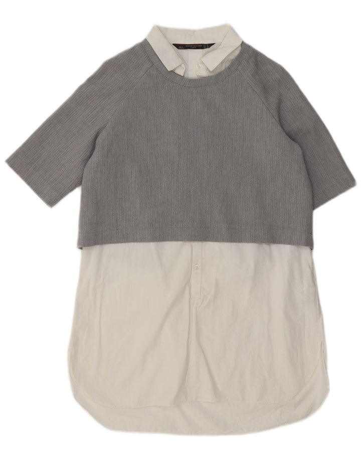 Zara Robe droite pour femme UK 44 Coton color block gris moyen