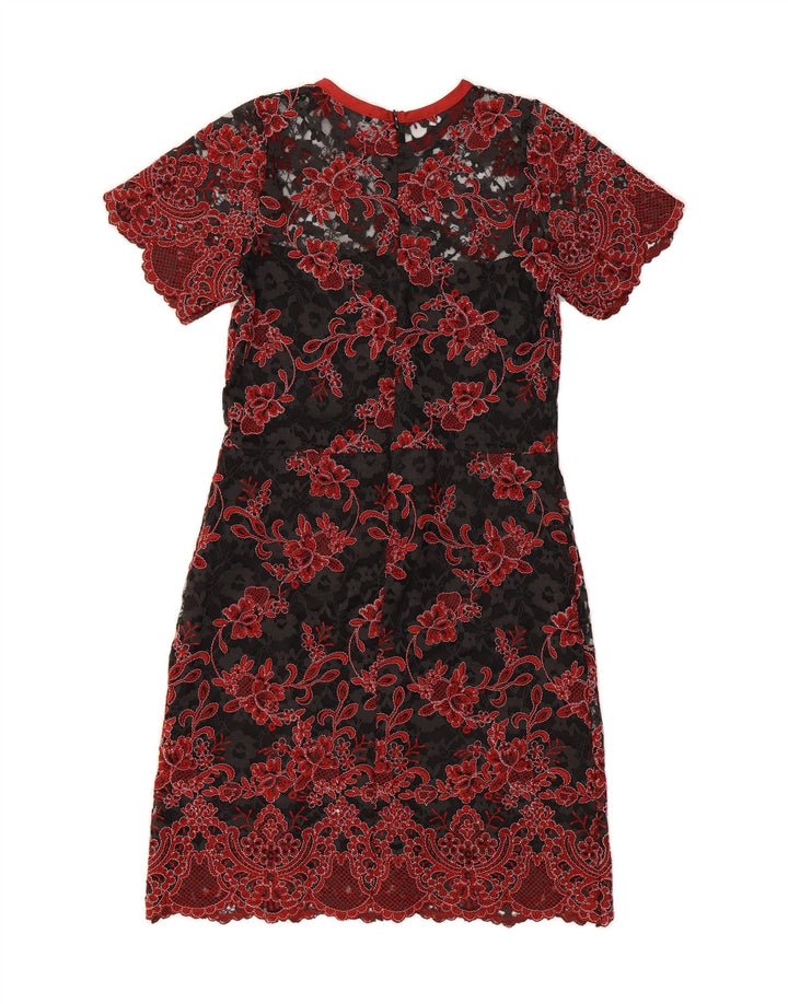 NEXT Womens Sheath Dress UK 10 Small Black Floral Polyester Vintage Next and Second-Hand Next from Messina Hembry 