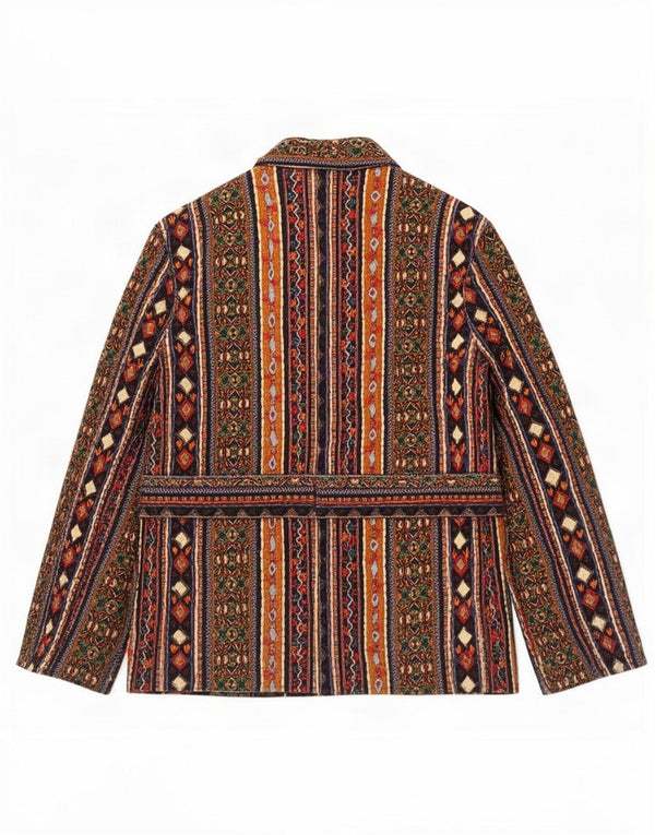 Zara Womens Blazer Jacket UK 10 Small Multicolore Rayé Coton Ethnique