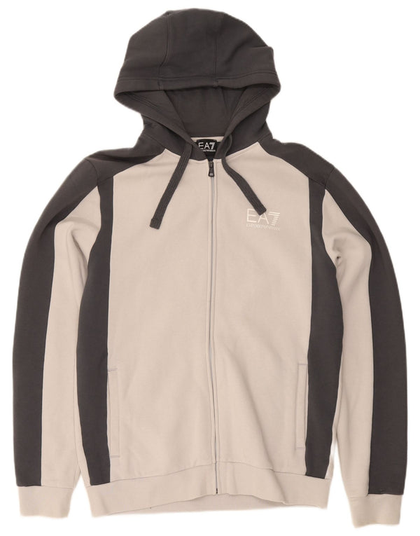 Emporio Armani Pull à capuche zippé pour homme 2XL en coton color block gris