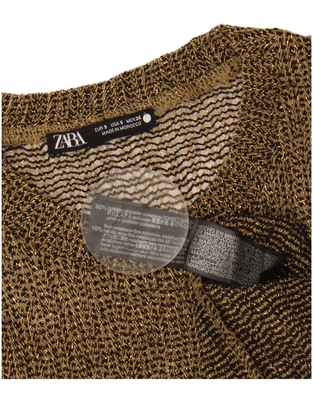 Zara Haut transparent à manches longues pour femme UK 10 Petit polyester moucheté doré