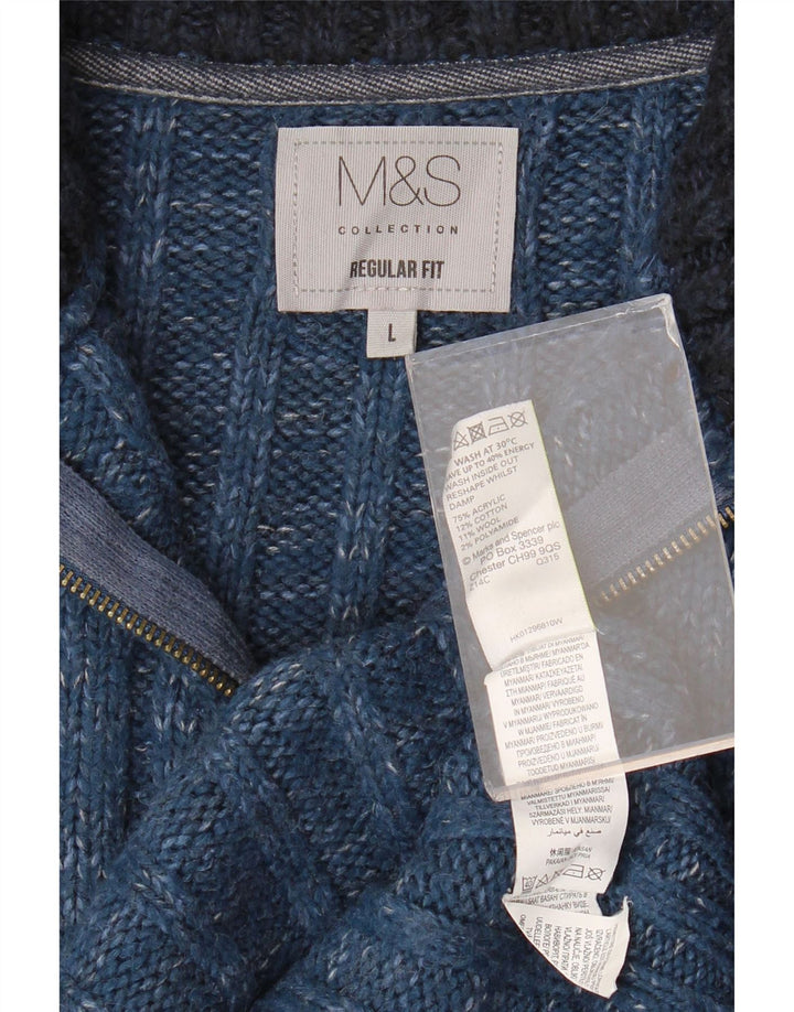 MARKS & SPENCER Pull à col zippé pour homme, grand, bleu moucheté