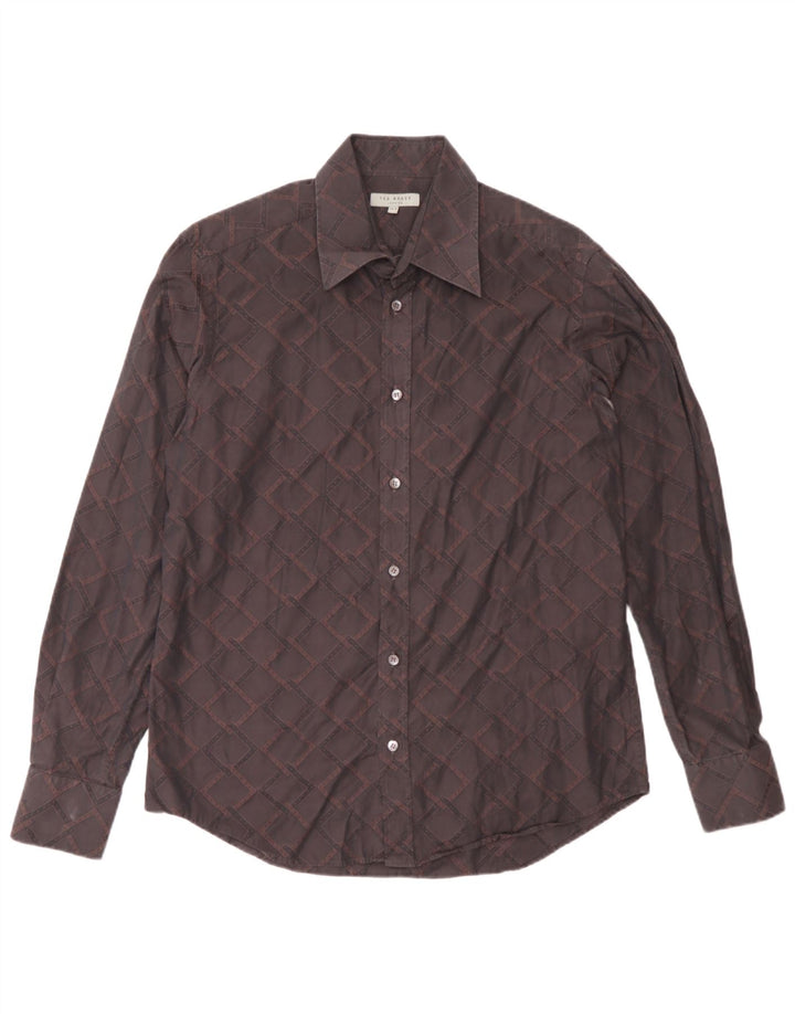 Ted Baker Chemise Homme Taille 15 1/2 Coton Géométrique Marron Moyen