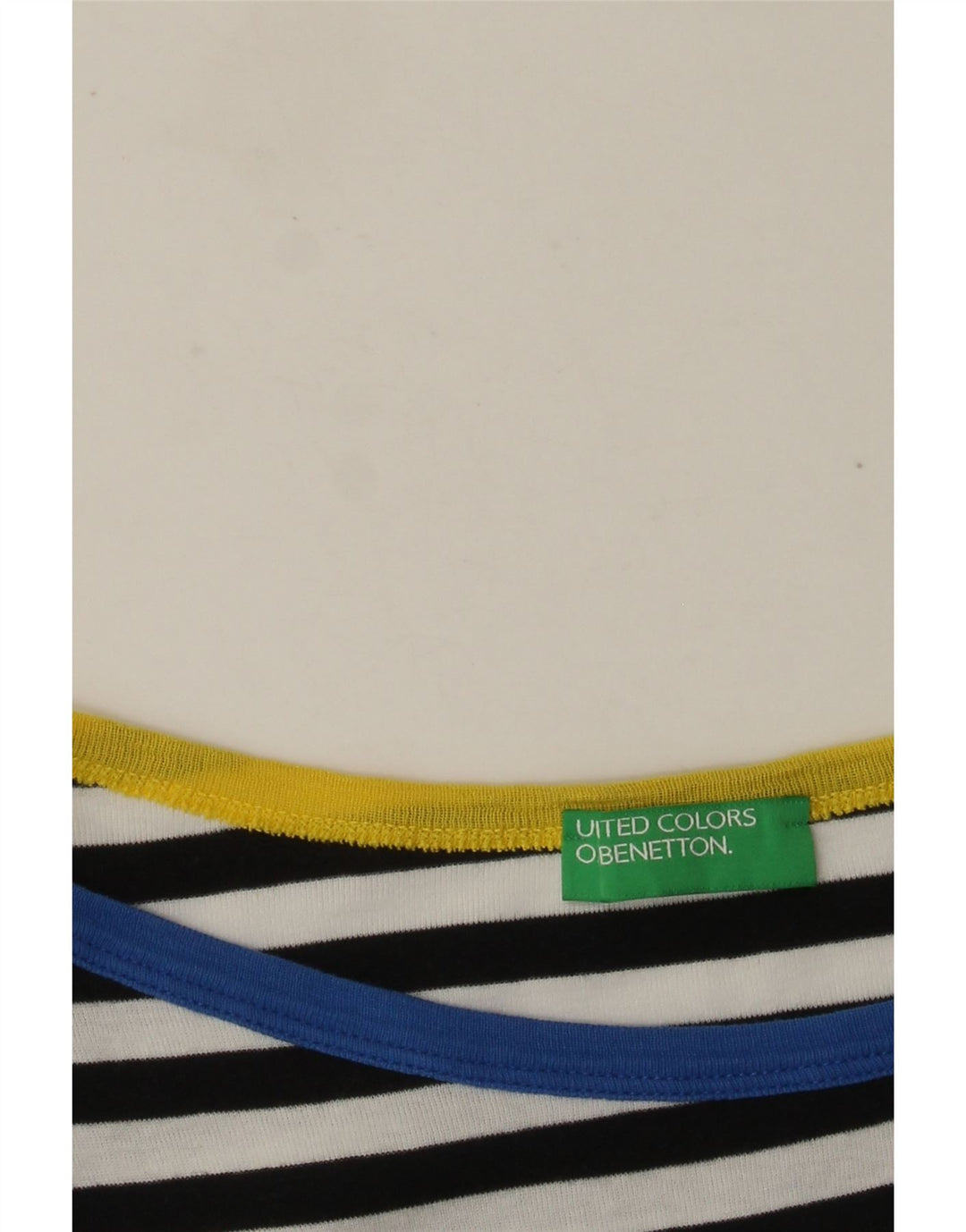 Benetton Haut Femme Manches 3/4 UK 8 Petit Bleu Marine Rayé