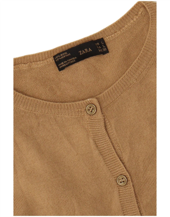 Zara Cardigan Femme Pull UK 14 Grande Laine Beige