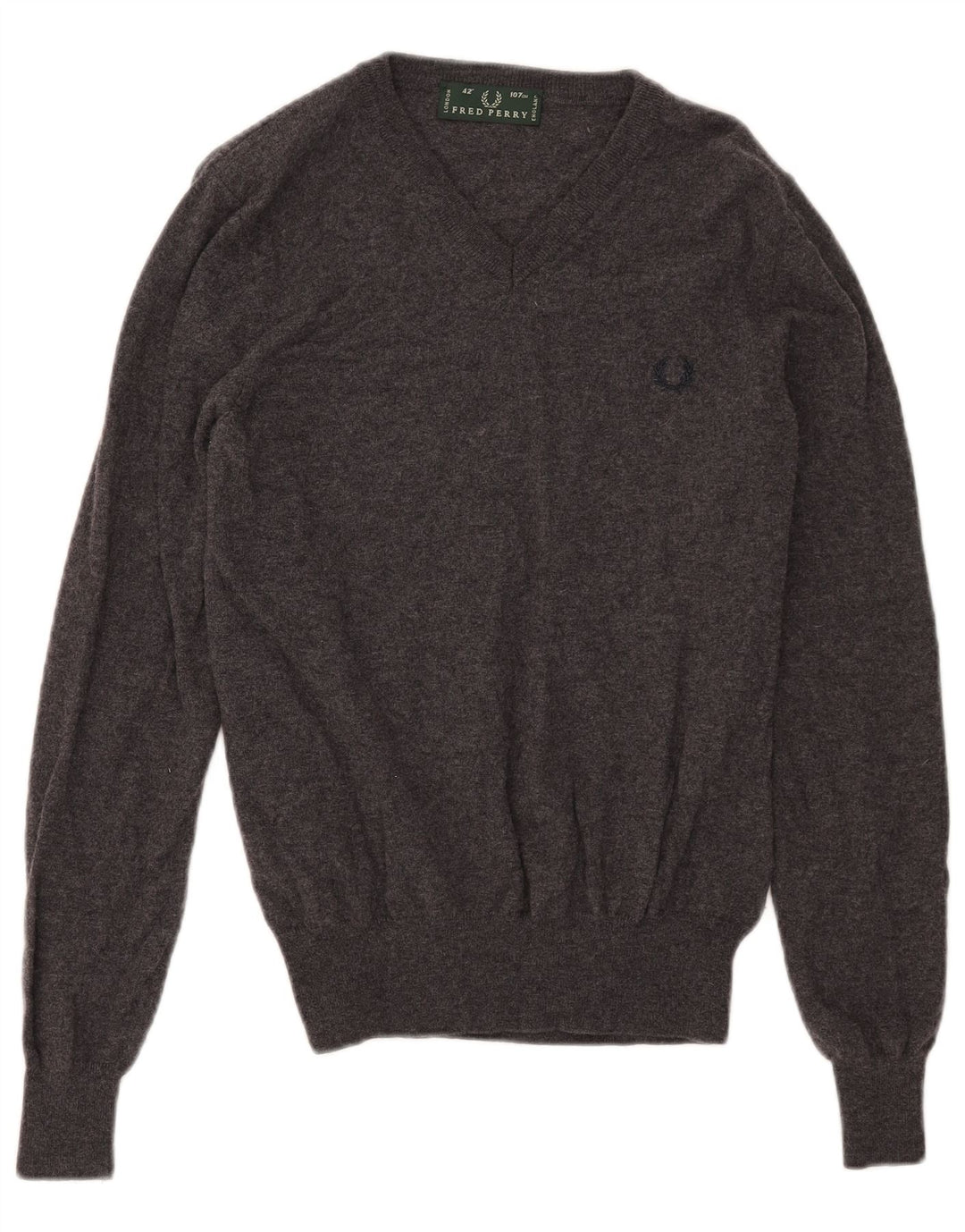 Fred Perry Pull Col V Homme Gris Moyen Laine