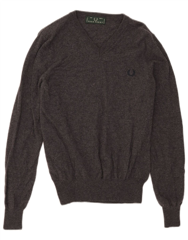 Fred Perry Pull Col V Homme Gris Moyen Laine