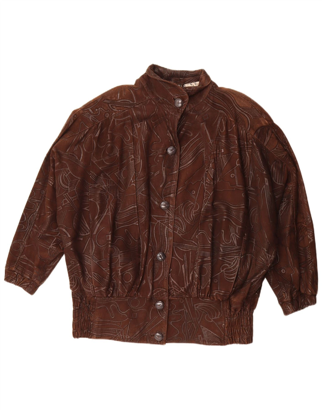 vintage Femme Motif Abstrait Veste Surdimensionnée EU 38 Brun Moyen