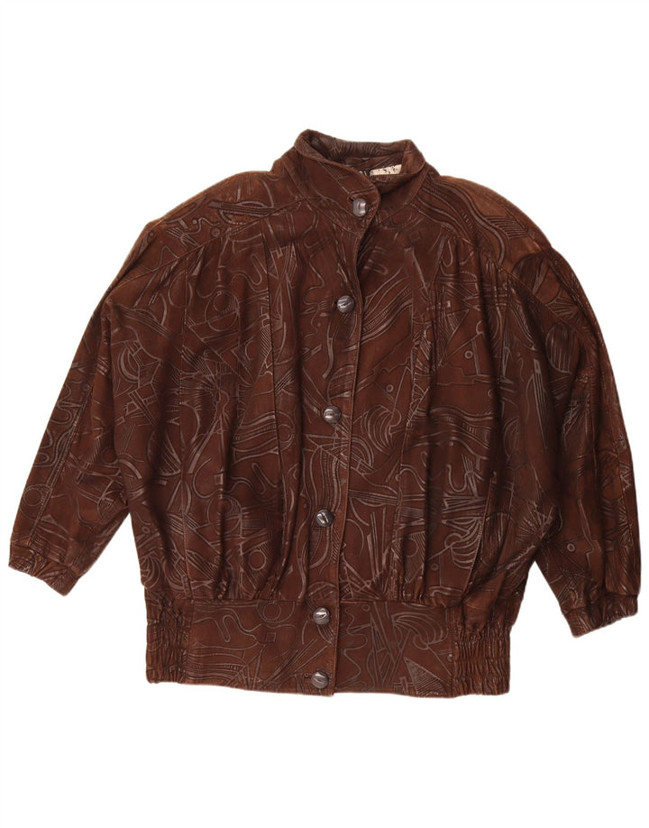 vintage Femme Motif Abstrait Veste Surdimensionnée EU 38 Brun Moyen
