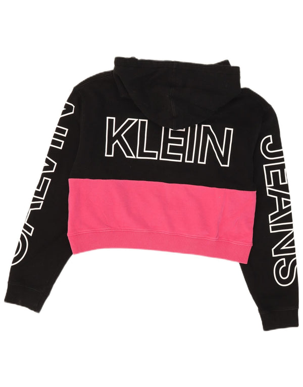 Calvin Klein Jeans Pull à capuche court surdimensionné pour femme UK 10 Petit Noir