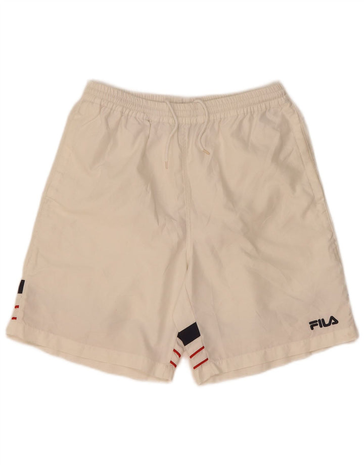 Fila Short de Sport Homme Blanc Rayé Moyen Polyester
