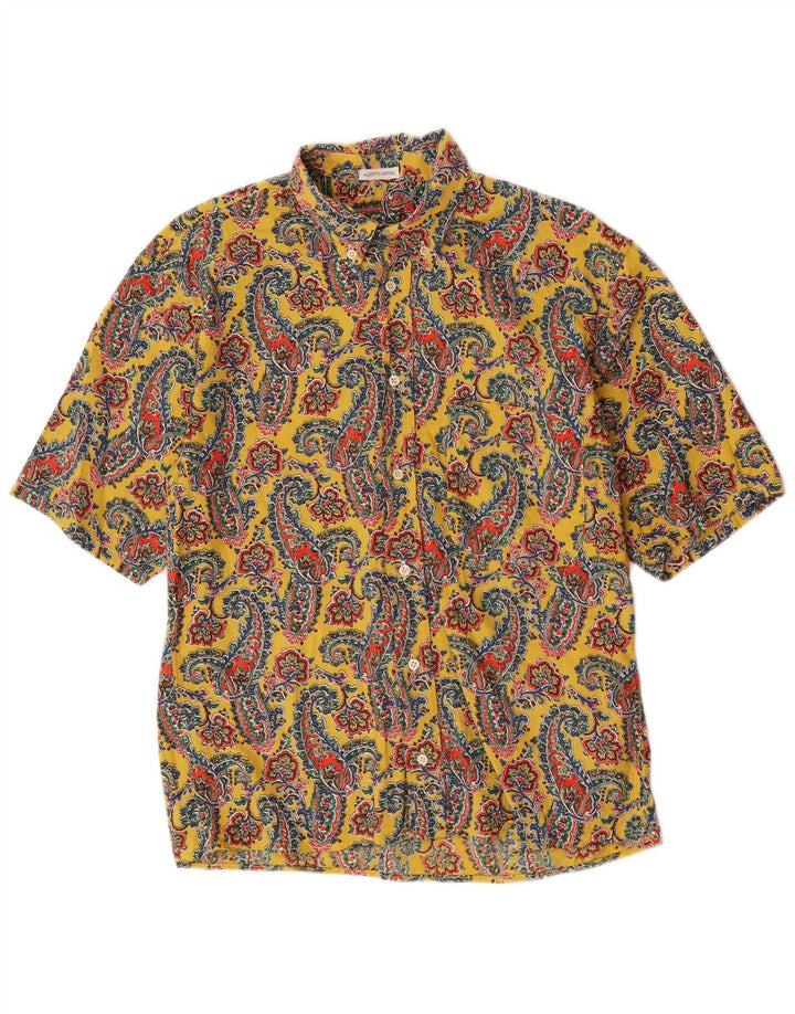 Alberto Aspesi Chemise à Manches Courtes Homme Jaune Moyen Paisley Coton