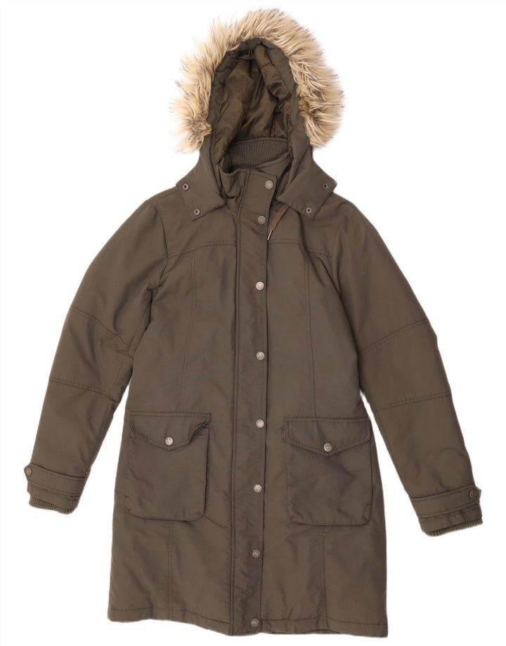 Fat Face Manteau rembourré à capuche pour femme UK 12 Medium Kaki Nylon