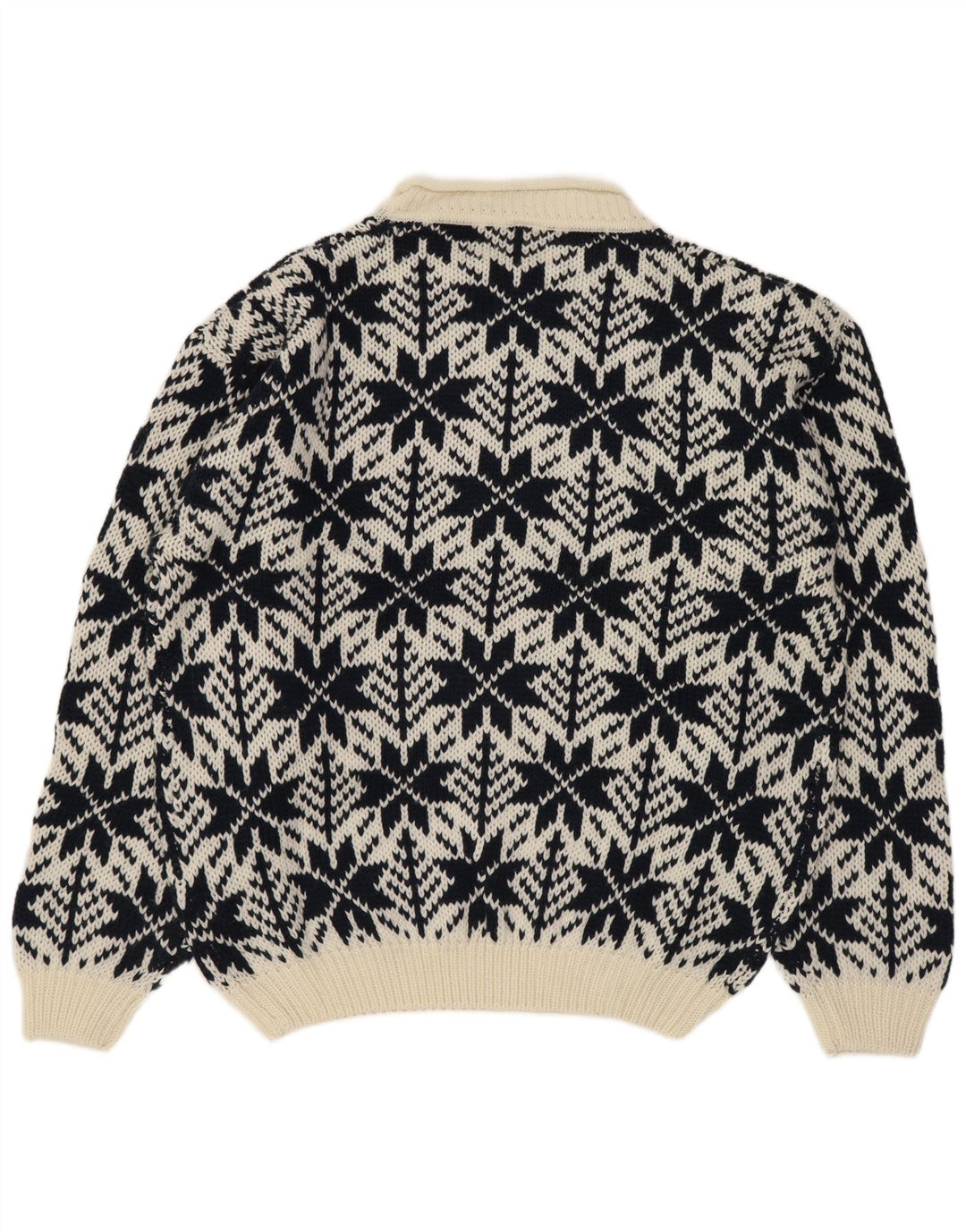 vintage Mens Turtle Neck Jumper Sweater IT 52/54 Grand Noir Géométrique