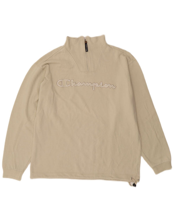 Champion Pull graphique à col zippé pour homme Grand coton beige