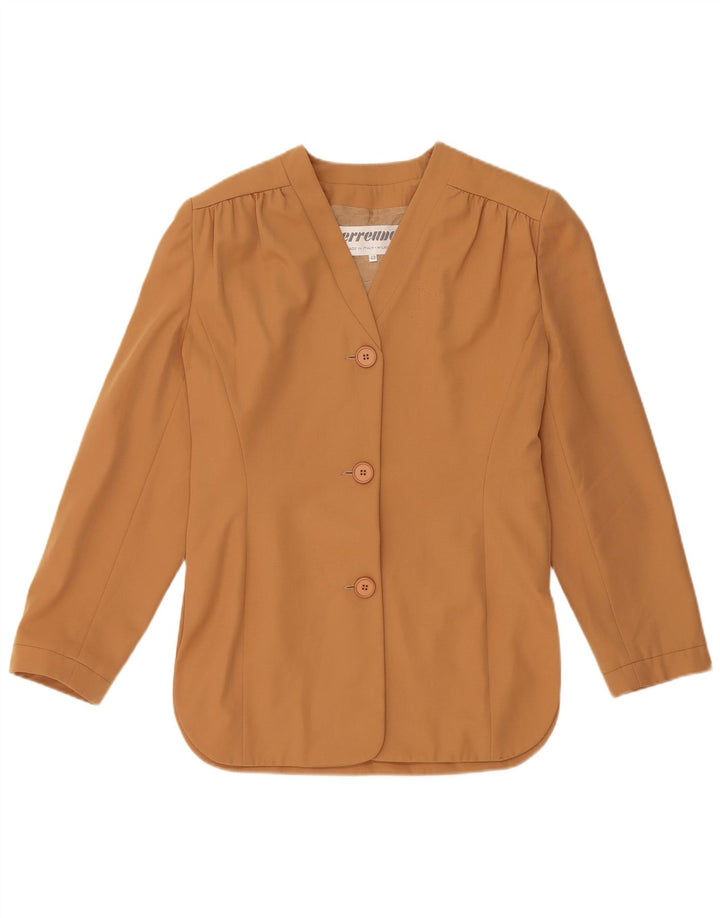 vintage Femme 3 Boutons 3/4 Manches Blazer Veste IT 42 Rayonne Brun Moyen
