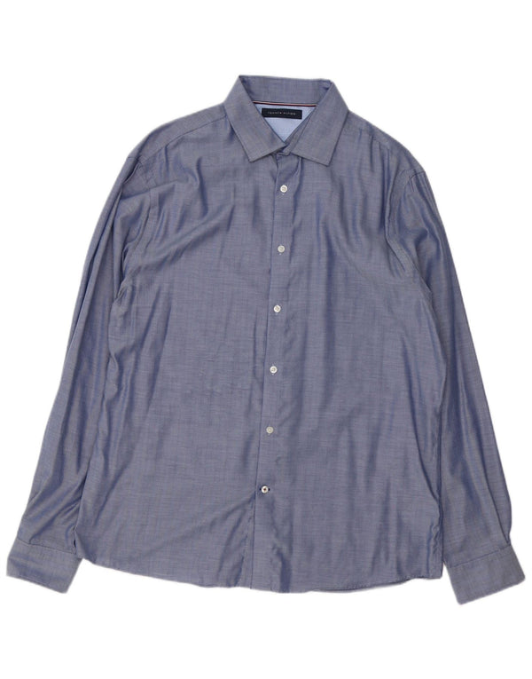 Tommy Hilfiger Chemise homme Taille 16 1/2 Grand coton à chevrons bleu