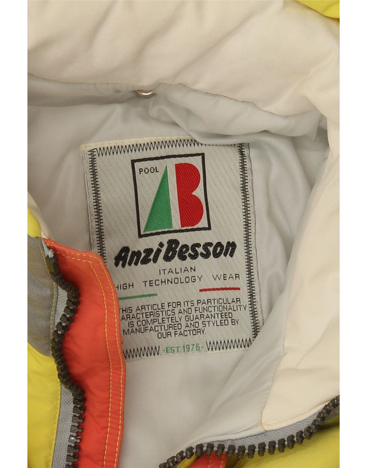 Anzi Besson Veste de ski à capuche graphique pour homme UK 38 Jaune moyen Colourblock