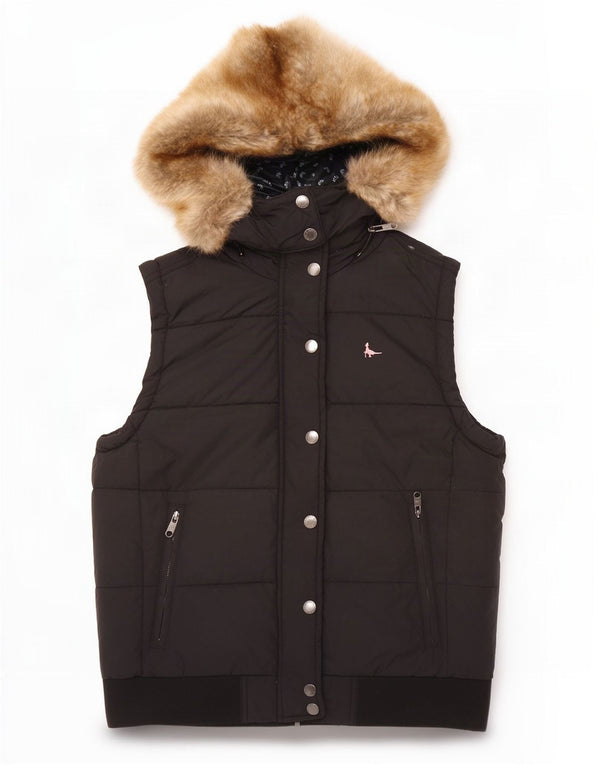 Jack Wills Gilet rembourré surdimensionné à capuche pour femme UK 10 Small Noir Polyamide