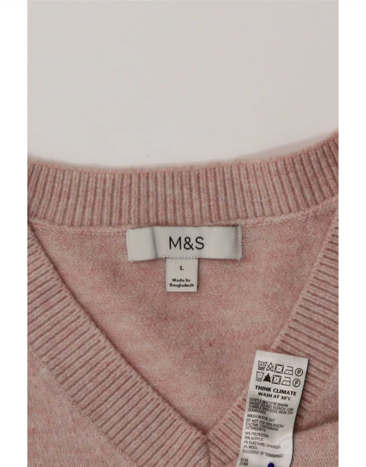 Marks & Spencer Pull col en V pour femme UK 16 Large Rose Polyester