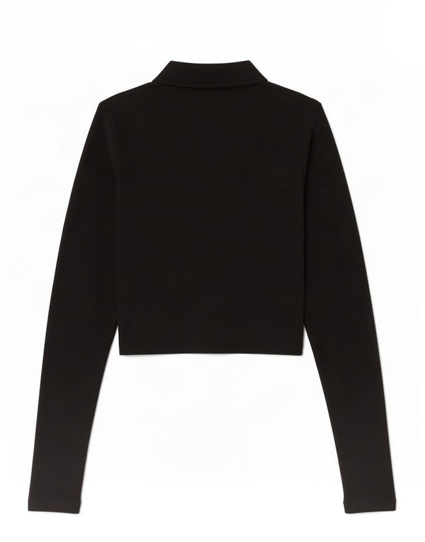 Zara Polo court à manches longues pour femme UK 12 Noir moyen