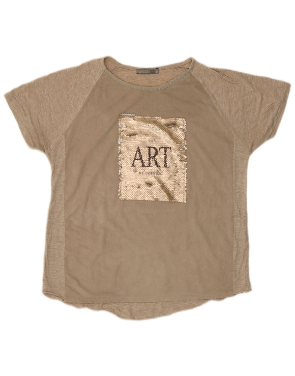 Zara Womens Graphic T-Shirt Top UK 10 Petit Beige