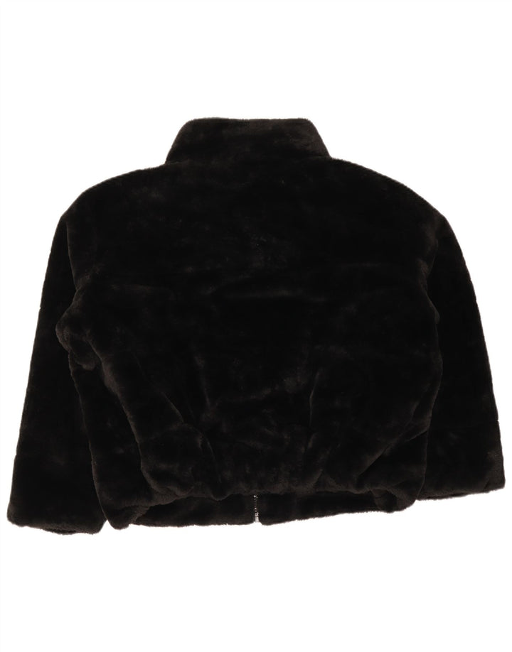 Zara Veste en fausse fourrure pour femme UK 16 Large Noir Polyester