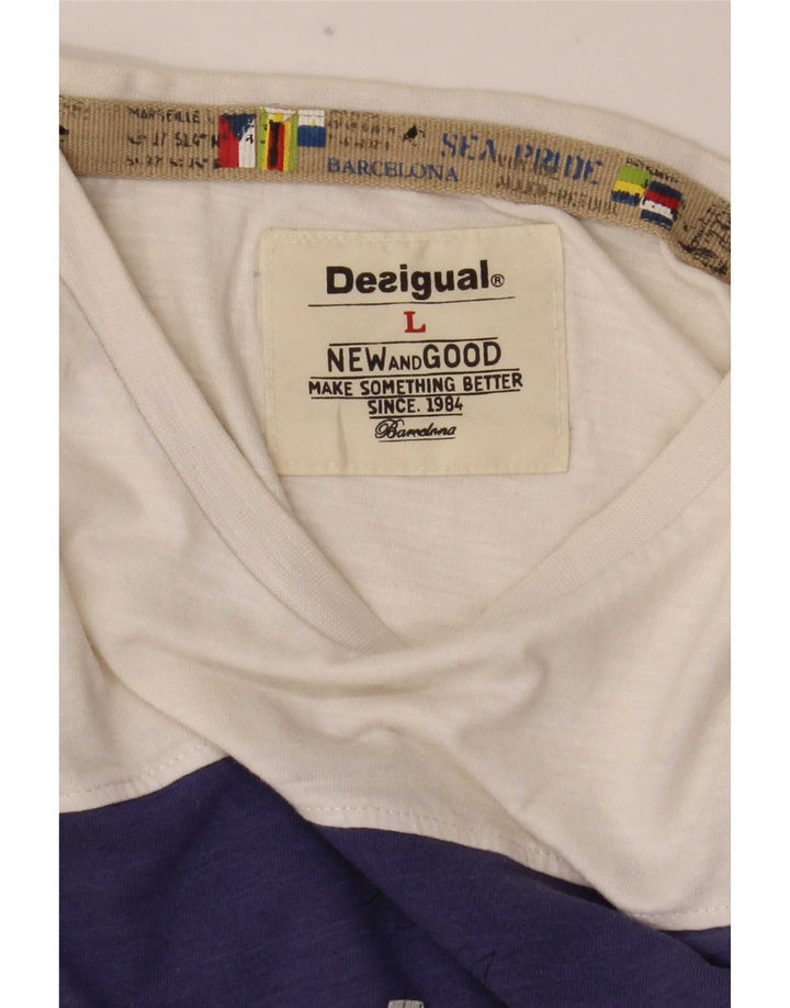 Desigual T-shirt graphique pour hommes, grand, blanc, colour block