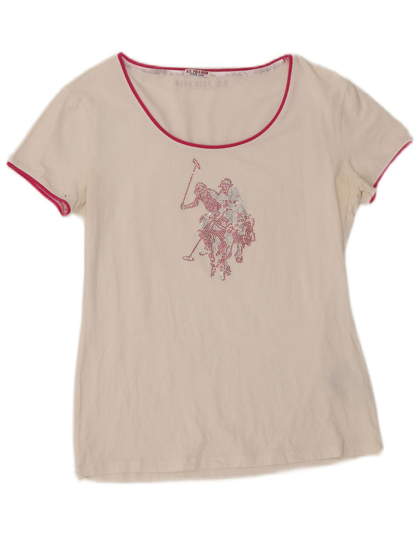 U.S. Polo Assn. T-Shirt Graphique Femme Top UK 18 XL Coton Blanc